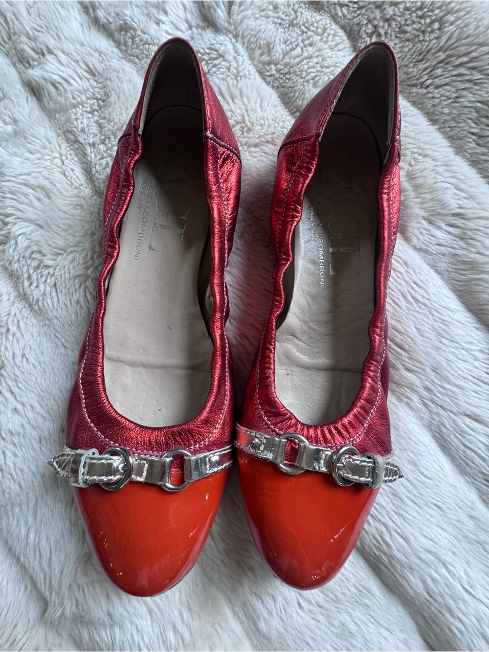 AGL burnt orange and patent leather Women’s Ballet Flats
